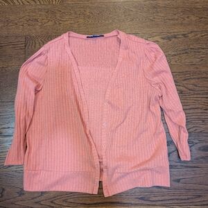 Apt. 9 Coral Pink Ribbed Cardigan and Tank Set